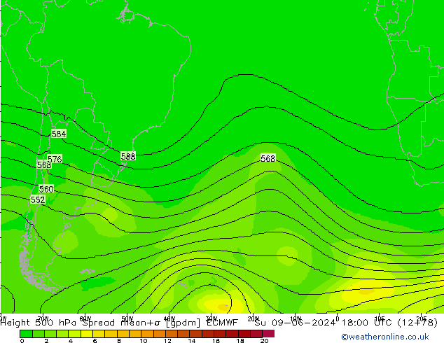 Height 500 hPa Spread ECMWF Dom 09.06.2024 18 UTC