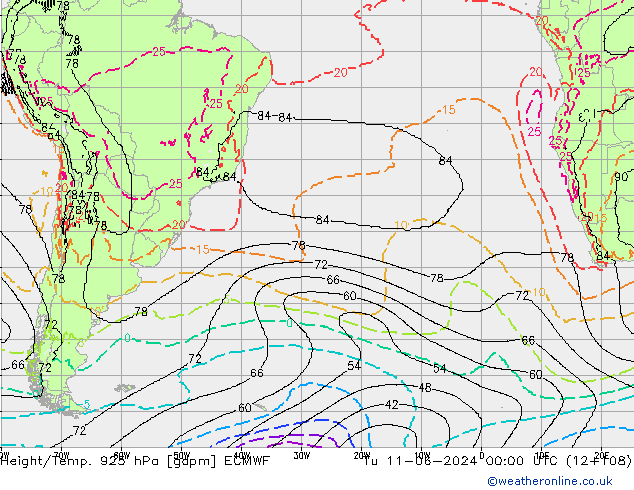 Height/Temp. 925 hPa ECMWF mar 11.06.2024 00 UTC