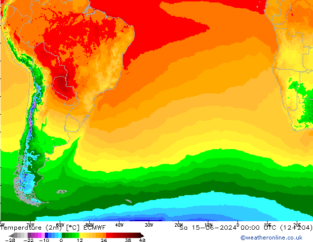 Temperatura (2m) ECMWF sáb 15.06.2024 00 UTC