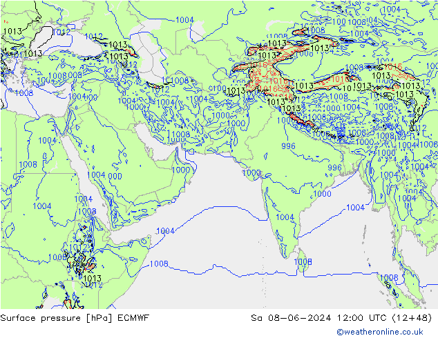 Surface pressure ECMWF Sa 08.06.2024 12 UTC