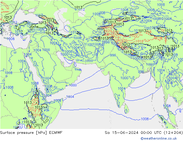 Surface pressure ECMWF Sa 15.06.2024 00 UTC