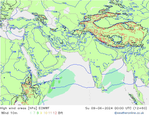 High wind areas ECMWF  09.06.2024 00 UTC