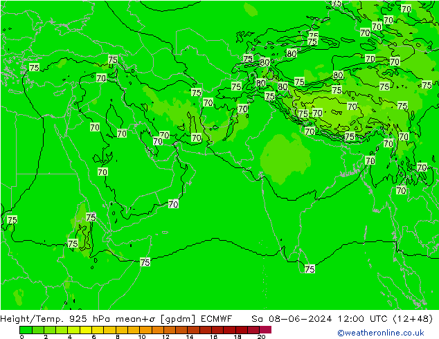 Height/Temp. 925 hPa ECMWF So 08.06.2024 12 UTC