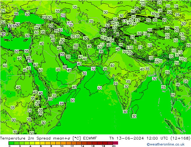 Sıcaklık Haritası 2m Spread ECMWF Per 13.06.2024 12 UTC