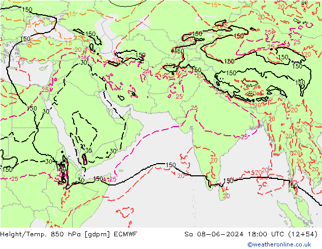 Height/Temp. 850 hPa ECMWF Sáb 08.06.2024 18 UTC