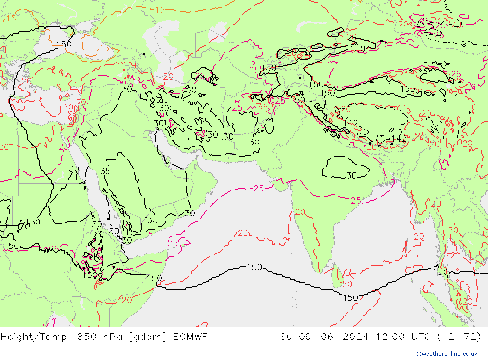 Géop./Temp. 850 hPa ECMWF dim 09.06.2024 12 UTC