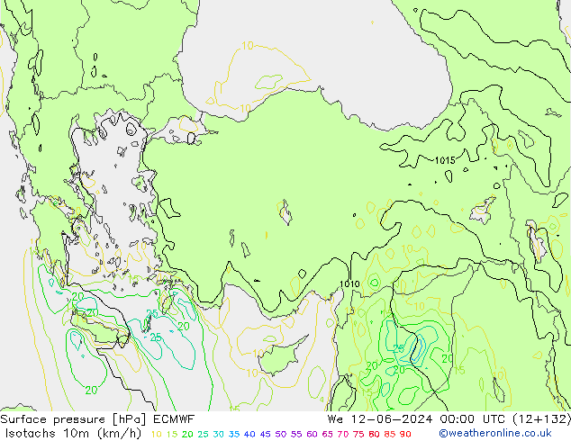 Isotachs (kph) ECMWF St 12.06.2024 00 UTC