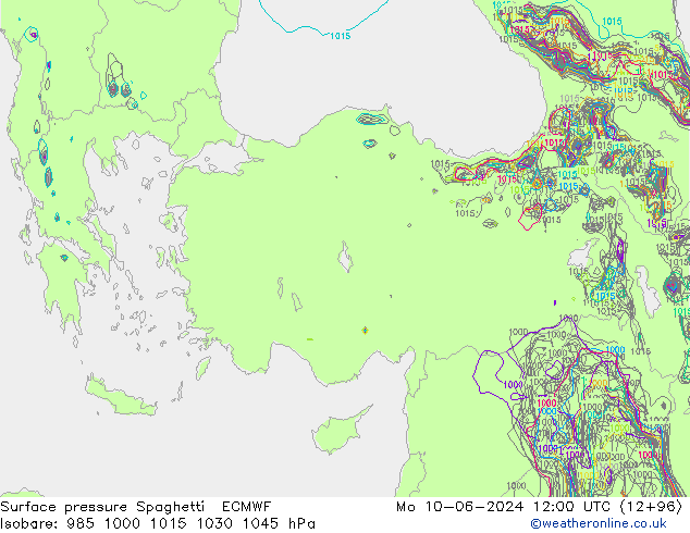 pressão do solo Spaghetti ECMWF Seg 10.06.2024 12 UTC