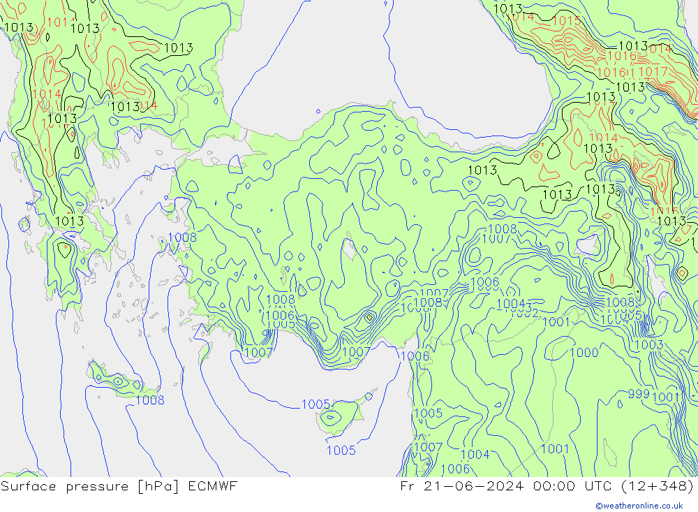 Surface pressure ECMWF Fr 21.06.2024 00 UTC