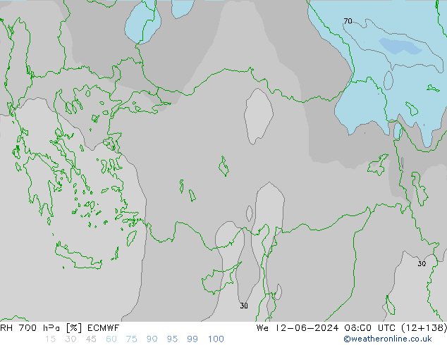 RH 700 hPa ECMWF Mi 12.06.2024 06 UTC