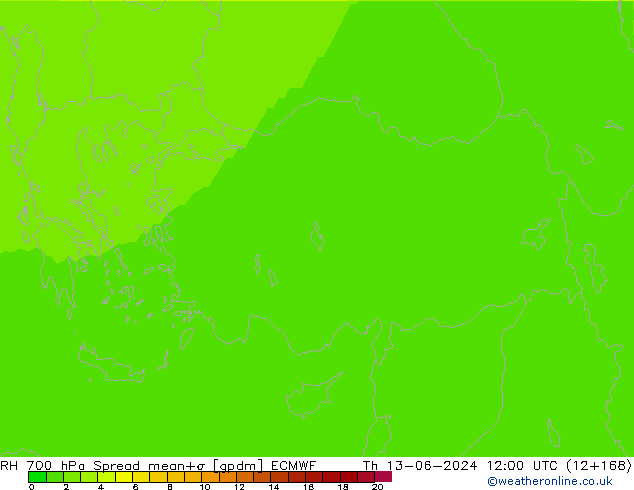 Humidité rel. 700 hPa Spread ECMWF jeu 13.06.2024 12 UTC