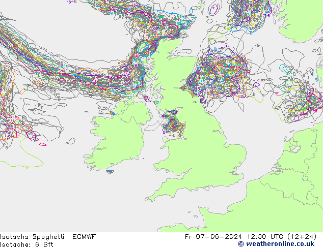 Isotachs Spaghetti ECMWF Fr 07.06.2024 12 UTC