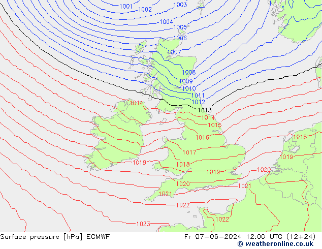 Surface pressure ECMWF Fr 07.06.2024 12 UTC