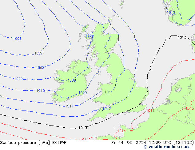 Surface pressure ECMWF Fr 14.06.2024 12 UTC