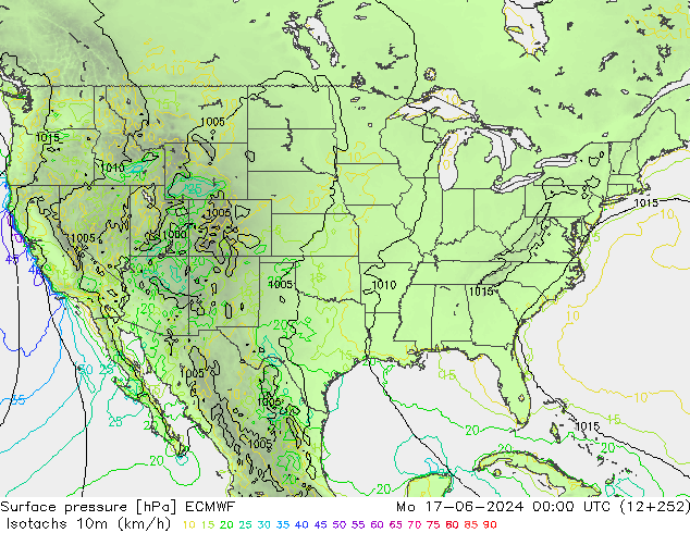 Isotachen (km/h) ECMWF ma 17.06.2024 00 UTC