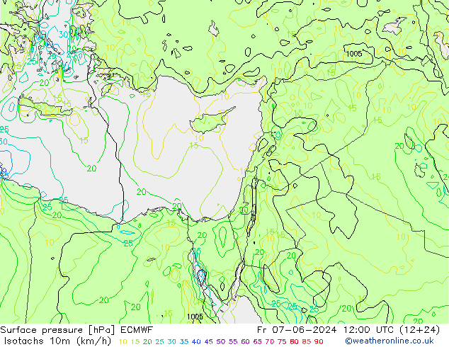 Eşrüzgar Hızları (km/sa) ECMWF Cu 07.06.2024 12 UTC