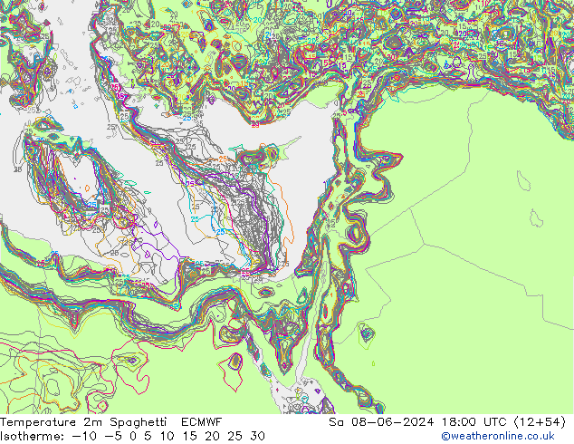 карта температуры Spaghetti ECMWF сб 08.06.2024 18 UTC
