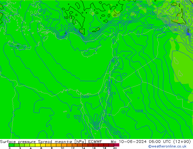 Luchtdruk op zeeniveau Spread ECMWF ma 10.06.2024 06 UTC