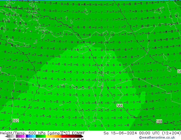 Height/Temp. 500 hPa ECMWF Sáb 15.06.2024 00 UTC