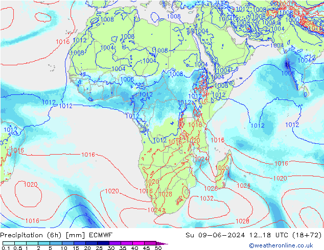 Nied. akkumuliert (6Std) ECMWF So 09.06.2024 18 UTC