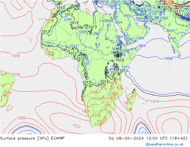 Surface pressure ECMWF Sa 08.06.2024 12 UTC