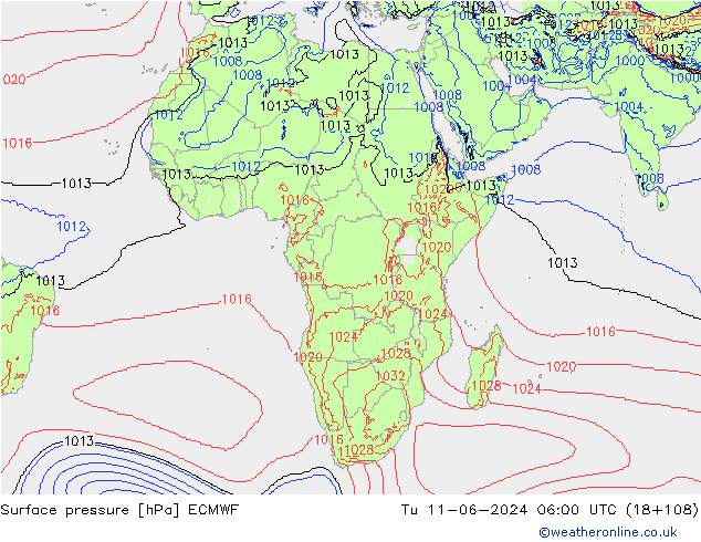 Luchtdruk (Grond) ECMWF di 11.06.2024 06 UTC