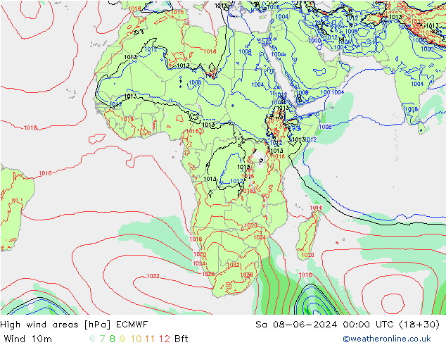 High wind areas ECMWF Sa 08.06.2024 00 UTC