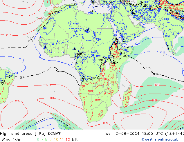 High wind areas ECMWF  12.06.2024 18 UTC