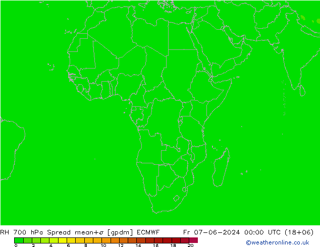 Humidité rel. 700 hPa Spread ECMWF ven 07.06.2024 00 UTC