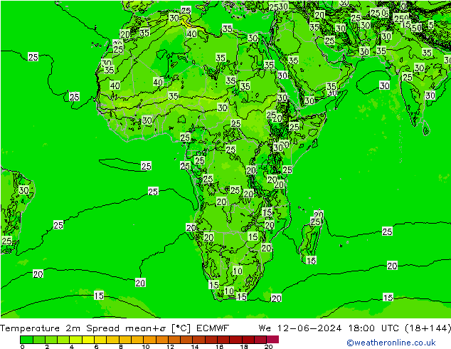 Temperaturkarte Spread ECMWF Mi 12.06.2024 18 UTC