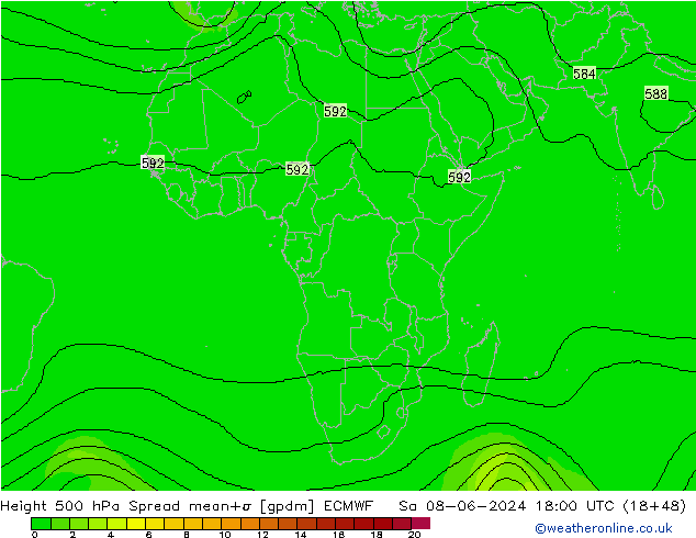 Height 500 hPa Spread ECMWF So 08.06.2024 18 UTC