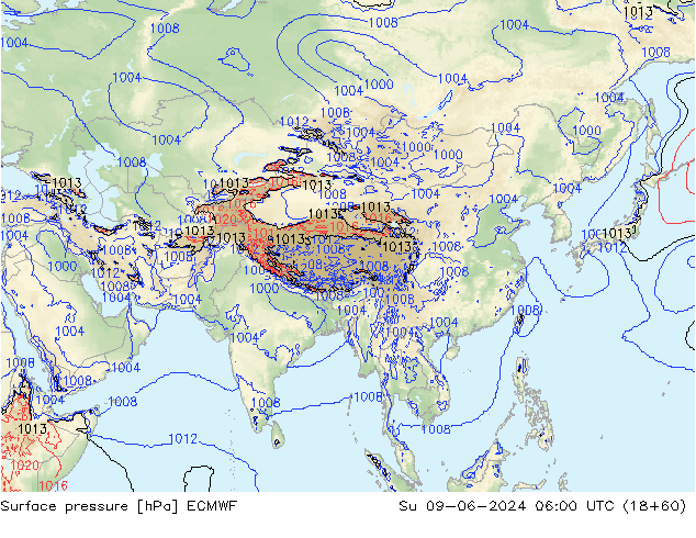 Presión superficial ECMWF dom 09.06.2024 06 UTC