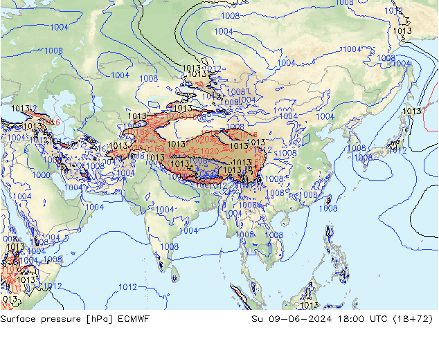 Surface pressure ECMWF Su 09.06.2024 18 UTC