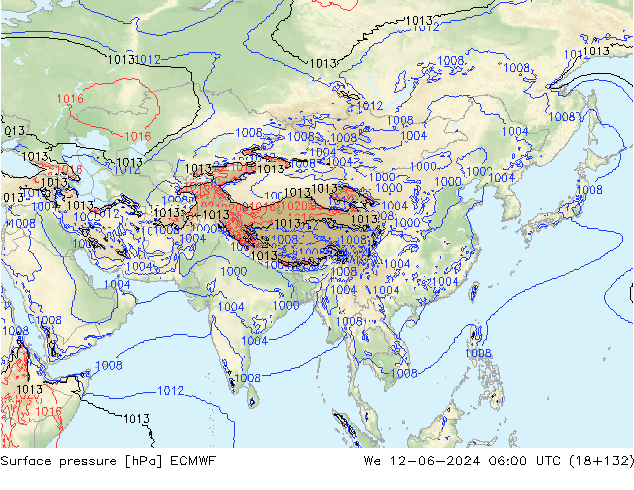 Surface pressure ECMWF We 12.06.2024 06 UTC