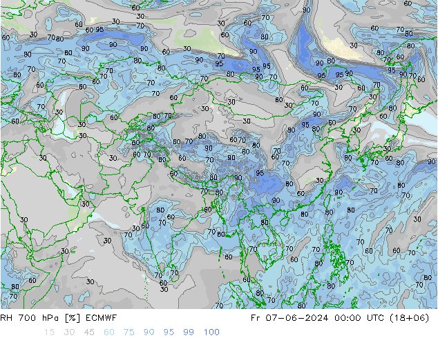 Humidité rel. 700 hPa ECMWF ven 07.06.2024 00 UTC