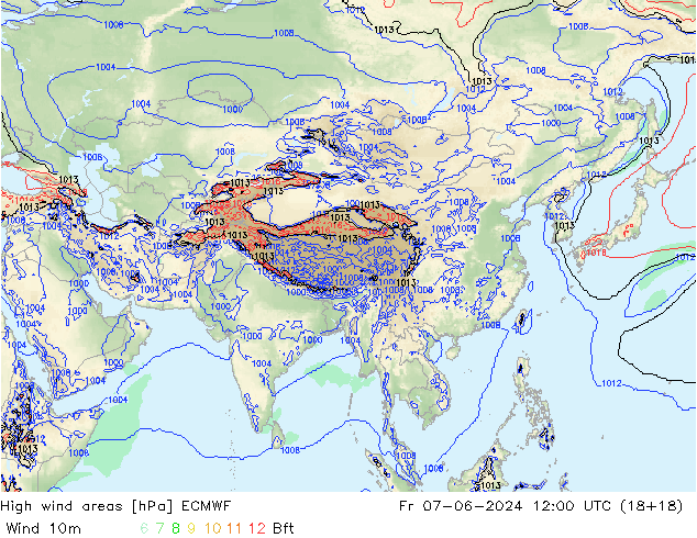 High wind areas ECMWF Sex 07.06.2024 12 UTC