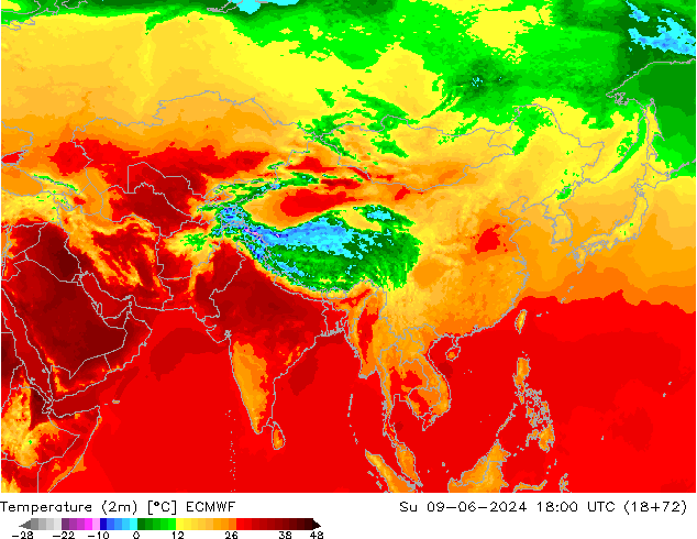 Sıcaklık Haritası (2m) ECMWF Paz 09.06.2024 18 UTC