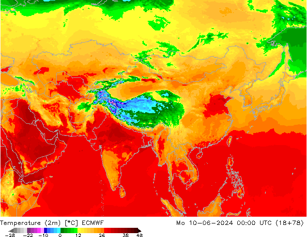 Temperature (2m) ECMWF Mo 10.06.2024 00 UTC