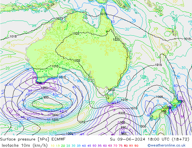 Isotachs (kph) ECMWF Su 09.06.2024 18 UTC