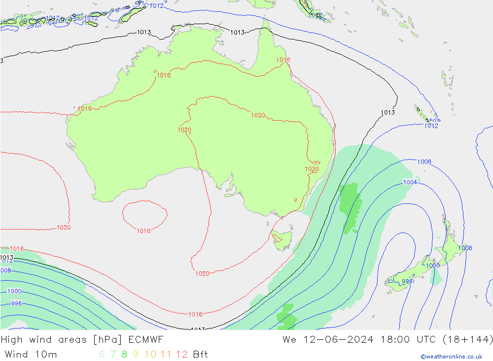 High wind areas ECMWF ср 12.06.2024 18 UTC