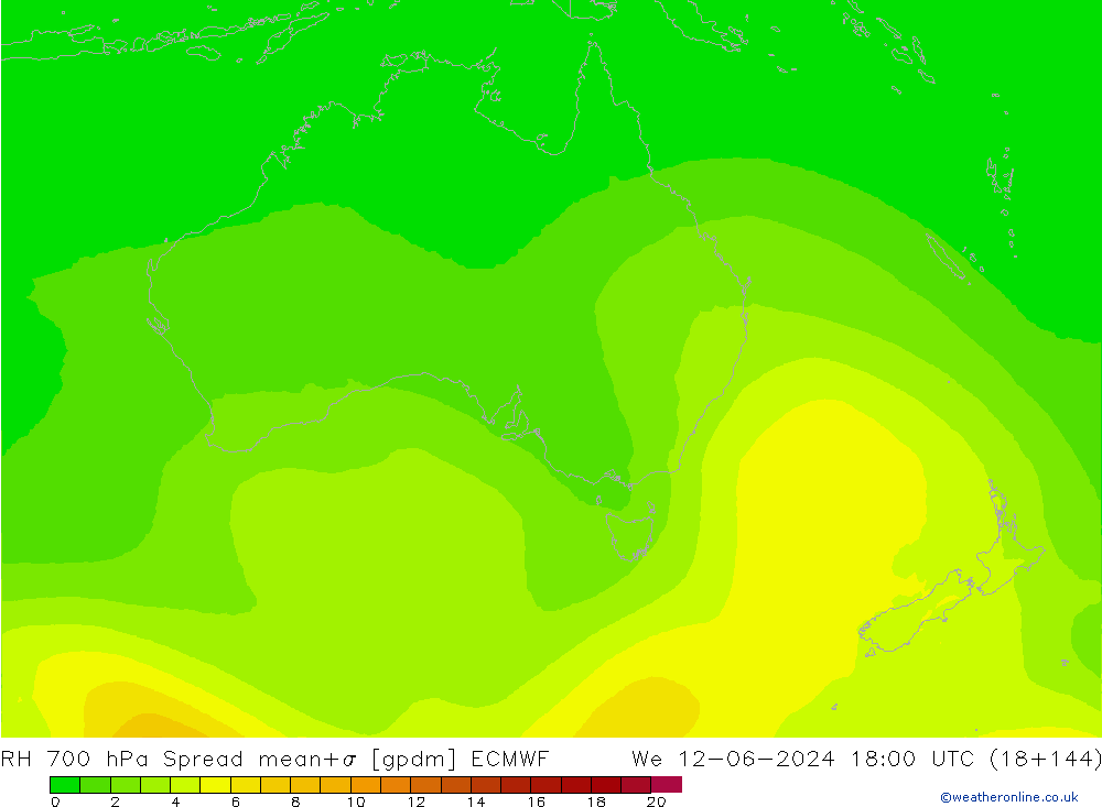 RH 700 hPa Spread ECMWF St 12.06.2024 18 UTC