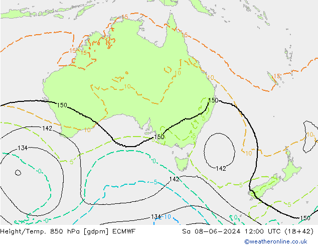 Height/Temp. 850 гПа ECMWF сб 08.06.2024 12 UTC