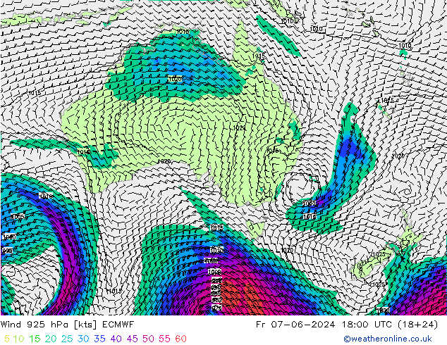 Viento 925 hPa ECMWF vie 07.06.2024 18 UTC