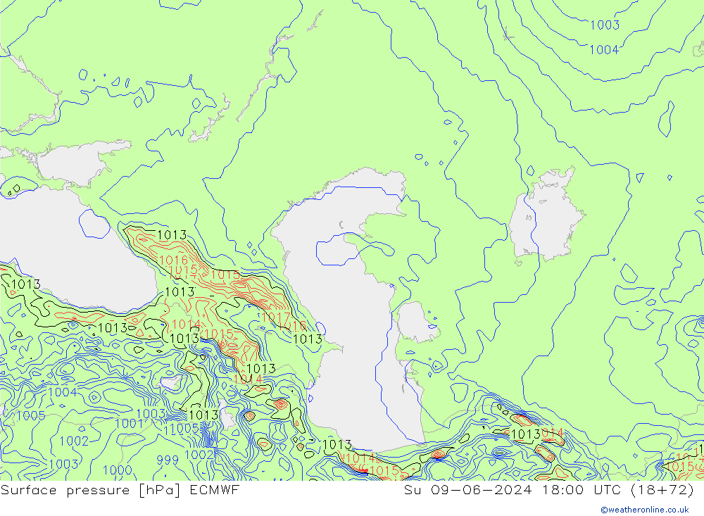 приземное давление ECMWF Вс 09.06.2024 18 UTC