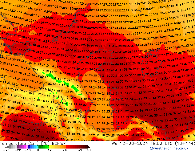 карта температуры ECMWF ср 12.06.2024 18 UTC