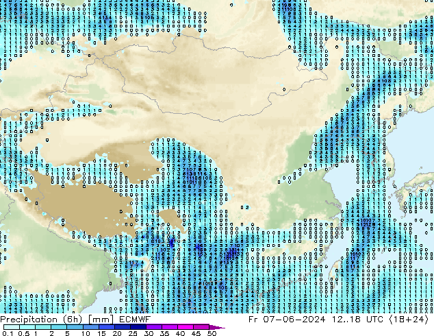 Precipitation (6h) ECMWF Fr 07.06.2024 18 UTC