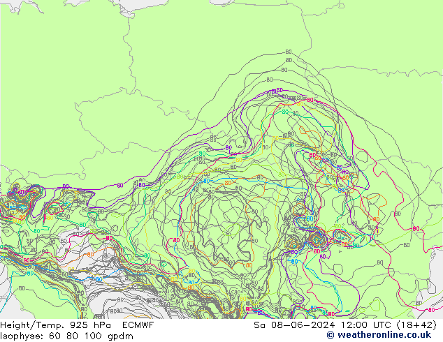 Height/Temp. 925 hPa ECMWF Sáb 08.06.2024 12 UTC