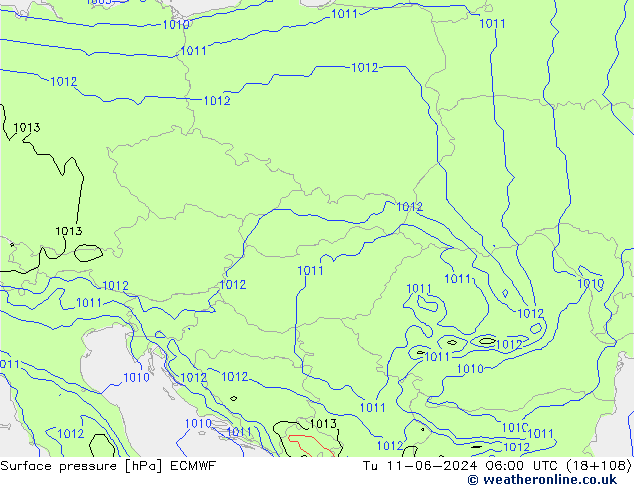 Luchtdruk (Grond) ECMWF di 11.06.2024 06 UTC