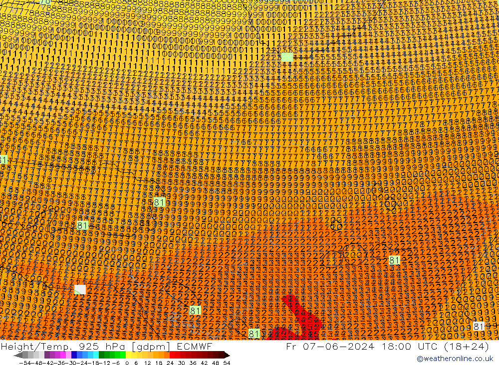 Yükseklik/Sıc. 925 hPa ECMWF Cu 07.06.2024 18 UTC