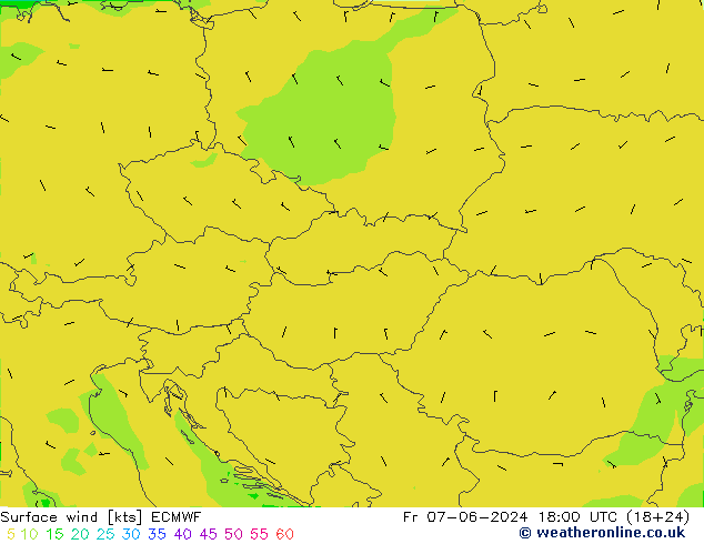 Surface wind ECMWF Pá 07.06.2024 18 UTC